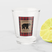 Rustige Beer Familie Cabin Red Buffalo Play Burlap Shot Glas (Voorkant)