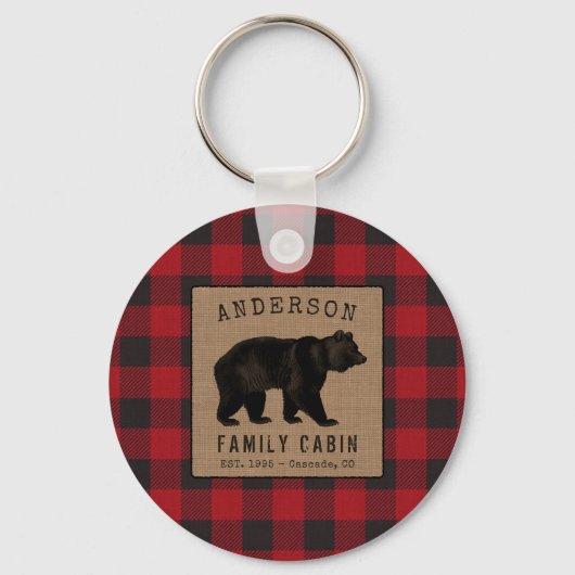 Rustige Beer Familie Cabin Red Buffalo Pset Round Sleutelhanger (Voorkant)