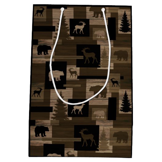 Rustige beer Goudpatroontas Medium Cadeauzakje (Achterkant)