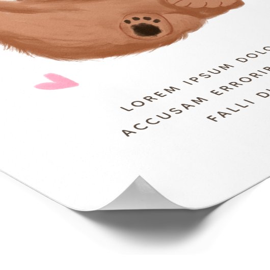 Rustige Beer roze Baby shower Aangepast teken uits Poster (Hoek)