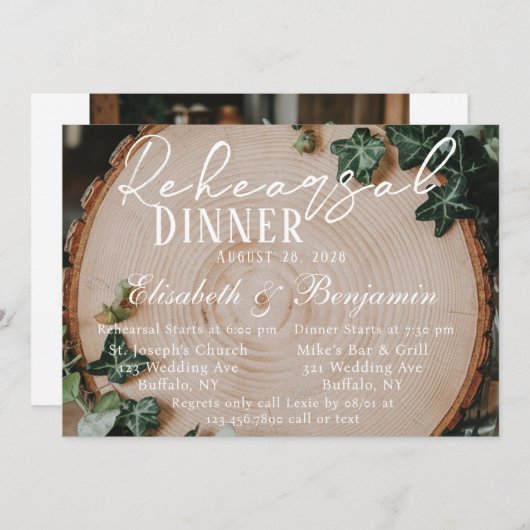 Rustige begroeiing & houten plak oefen diner kaart (Voorkant / Achterkant)