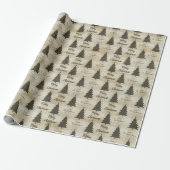 Rustige Beige Groene Kerstbomen Naam Cadeaupapier (Uitgerold)