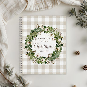 Rustige Beige Katoenen Krans Kerst Familierecept Notitieboek
