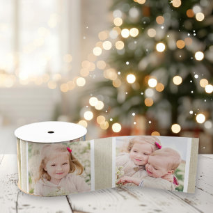 Rustige Beige Linnen Op Maat Gemaakte Foto Kerstmi Satijnen Lint