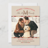 Rustige beige Tartan kerstmonogram foto Feestdagenkaart (Voorkant)