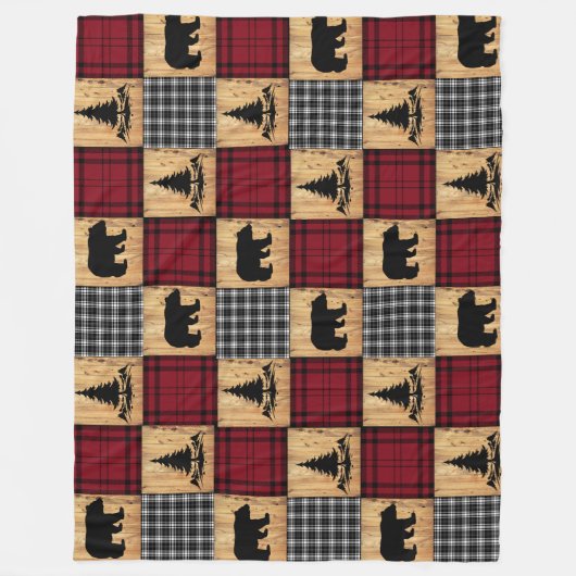 Rustige Beren bomen Hout Buffalo Check Red Black Fleece Deken (Voorkant)