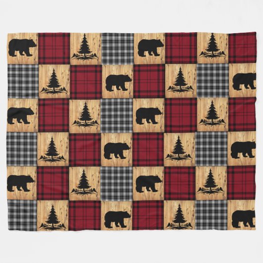 Rustige Beren bomen Hout Buffalo Check Red Black Fleece Deken (Voorkant (Horizontaal))
