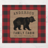 Rustige Beren Cabin Red Pset Burlap-labels Likeurfles Etiket (Enkel label)