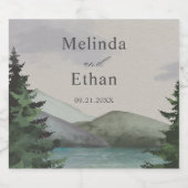 Rustige berg- en meer evergreen bruiloft likeurfles etiket (Enkel label)