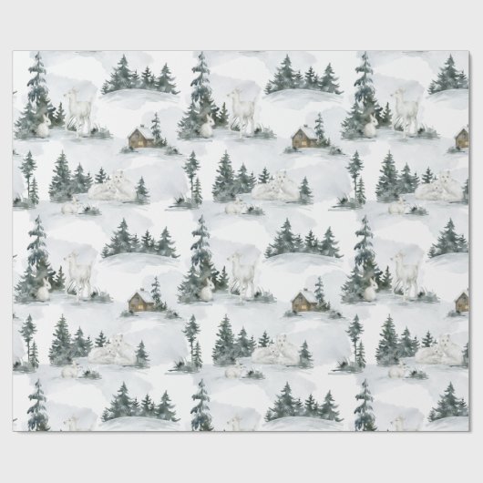 Rustige Berg Forest Animal Cabin kerstcadeau Cadeaupapier (Vlak)