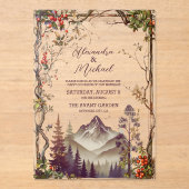 Rustige Berg Forest Evergreen Tree Wedding Acryl Uitnodigingen (Voorkant)