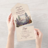 Rustige Berg Forest Evergreen Tree Wedding All In One Uitnodiging (Afscheurbaar)