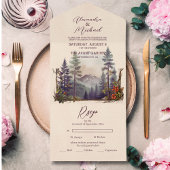 Rustige Berg Forest Evergreen Tree Wedding All In One Uitnodiging