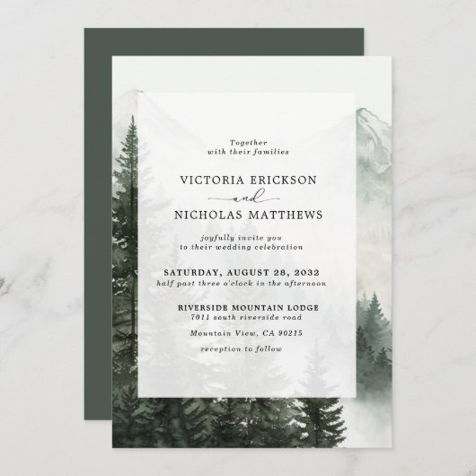 Rustige Berg Forest Evergreen Tree Wedding Kaart (Voorkant / Achterkant)