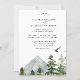 Rustige Berg Forest Evergreen Tree Wedding Kaart