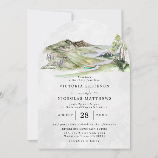 Rustige Berg Forest Evergreen Tree Wedding Kaart (Voorkant)