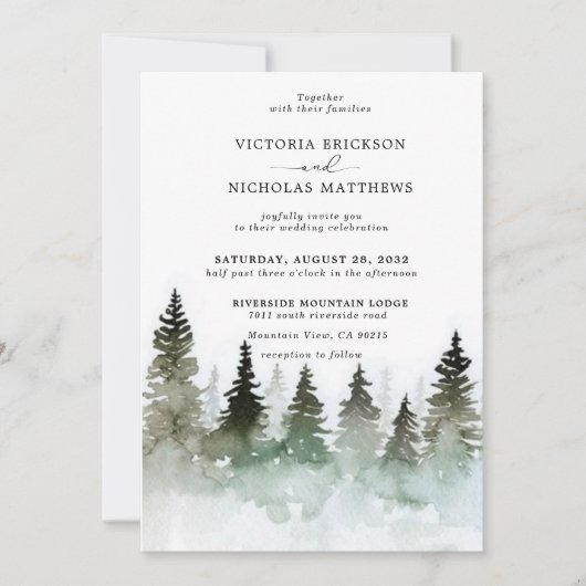 Rustige Berg Forest Evergreen Tree Wedding Kaart (Voorkant)