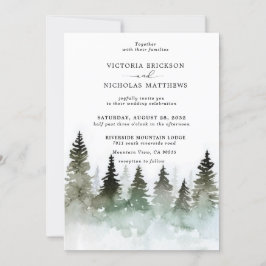 Rustige Berg Forest Evergreen Tree Wedding Kaart