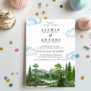 Rustige Berg Forest Evergreen Tree Wedding Kaart