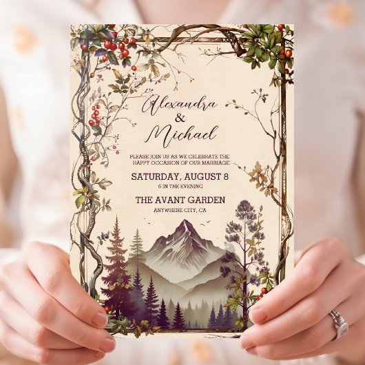 Rustige Berg Forest Evergreen Tree Wedding Kaart