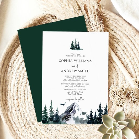 Rustige Berg Forest Evergreen Tree Wedding Kaart
