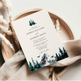 Rustige Berg Forest Evergreen Tree Wedding Kaart