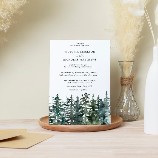 Rustige Berg Forest Evergreen Tree Wedding Kaart