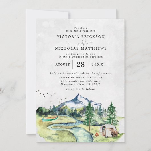 Rustige Berg Forest Evergreen Tree Wedding Kaart (Voorkant)