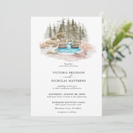 Rustige Berg Forest Evergreen Tree Wedding Kaart (Staand voorkant)