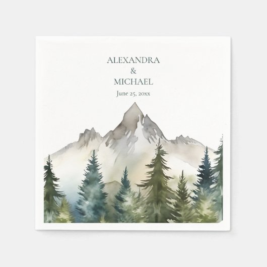 Rustige Berg Forest Evergreen Tree Wedding Servet (Voorkant)