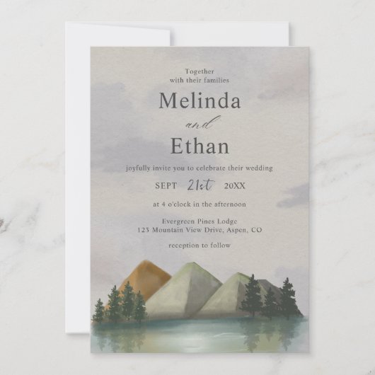 Rustige Berg & Meer Evergroene Trouw  Kaart (Voorkant)