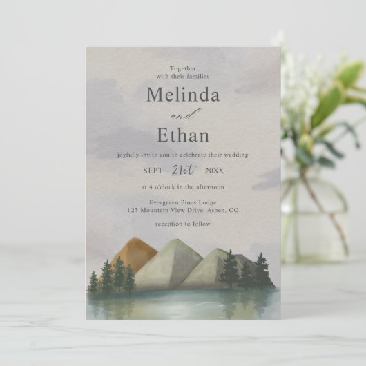 Rustige Berg & Meer Evergroene Trouw  Kaart (Staand voorkant)