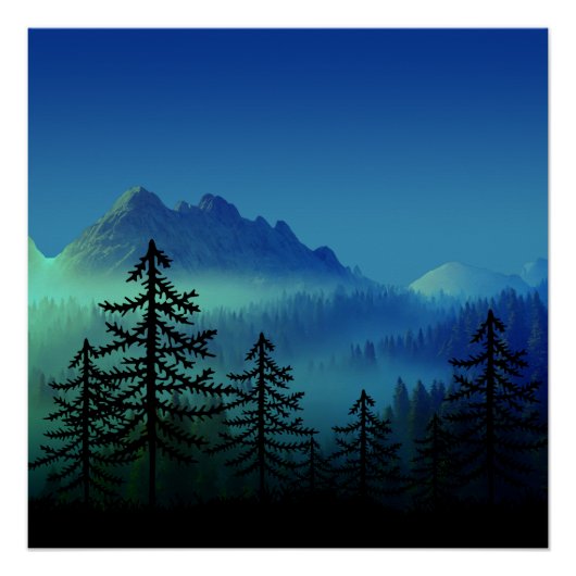 RUSTIGE BERG MIDNACHT BOS PERFECT POSTER (Voorkant)