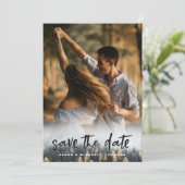 Rustige bergden herfst bos met foto save the date (Staand voorkant)