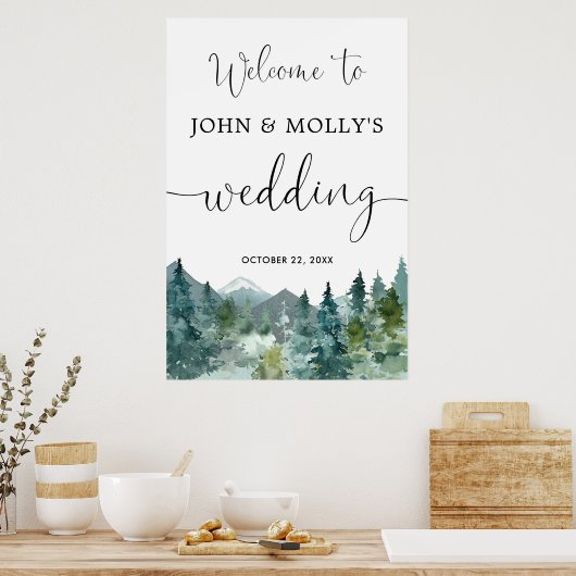 Rustige bergen bruiloft welkomstbord poster (Keuken)