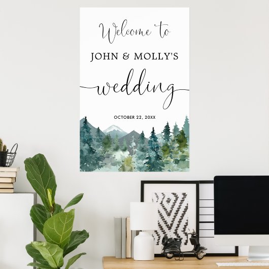Rustige bergen bruiloft welkomstbord poster (Thuiskantoor)