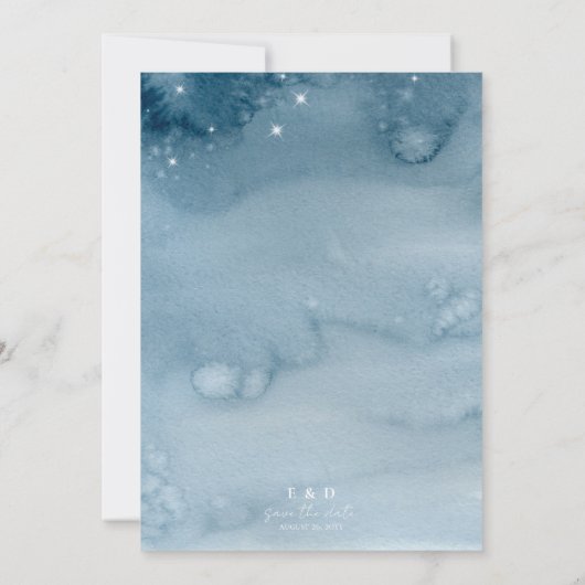 Rustige bergen Donkerblauwe Waterverf Save The Date (Achterkant)