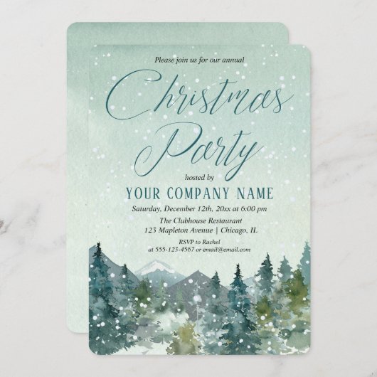 Rustige bergen en sneeuwbedrijf kerstfeest kaart (Voorkant / Achterkant)