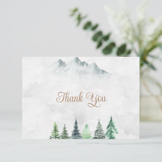 Rustige bergen en Waterverf-bruiloft Bedankkaart (Staand voorkant)