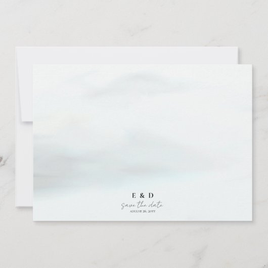 Rustige bergen en Waterverf van bomen Dusty Blue Save The Date (Achterkant)