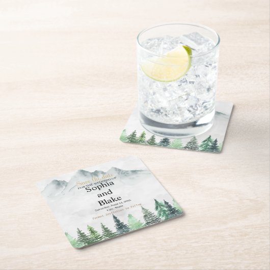 Rustige bergen en Waterverf van het bos sparen de  Kartonnen Onderzetters (Insitu)