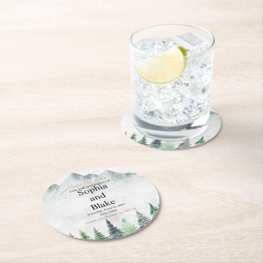 Rustige bergen en Waterverf van het bos sparen de Ronde Kartonnen Onderzetter (Insitu)