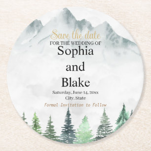 Rustige bergen en Waterverf van het bos sparen de  Ronde Kartonnen Onderzetter