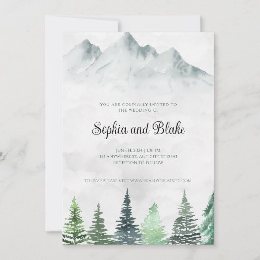 Rustige bergen en woudbruiloft voor Waterverf Kaart (Voorkant)