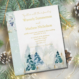 Rustige bergen Evergreen Waterverf Wedding Folie Uitnodiging