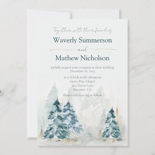 Rustige bergen Evergreen Waterverf Wedding Kaart (Voorkant)