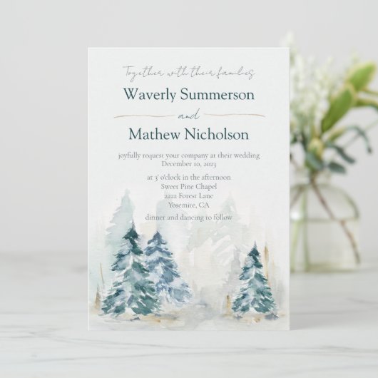 Rustige bergen Evergreen Waterverf Wedding Kaart (Staand voorkant)