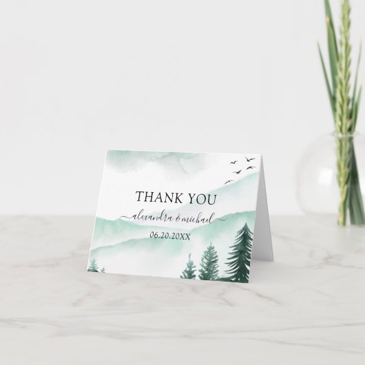 Rustige bergen Forest Waterverf Modern Bedankkaart (Voorkant)