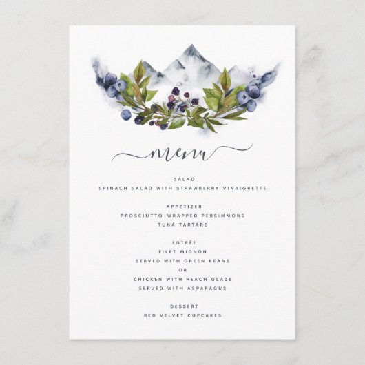 Rustige bergen Forest Waterverf Modern Menu (Voorkant)