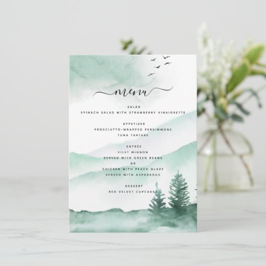 Rustige bergen Forest Waterverf Modern Menu (Staand voorkant)